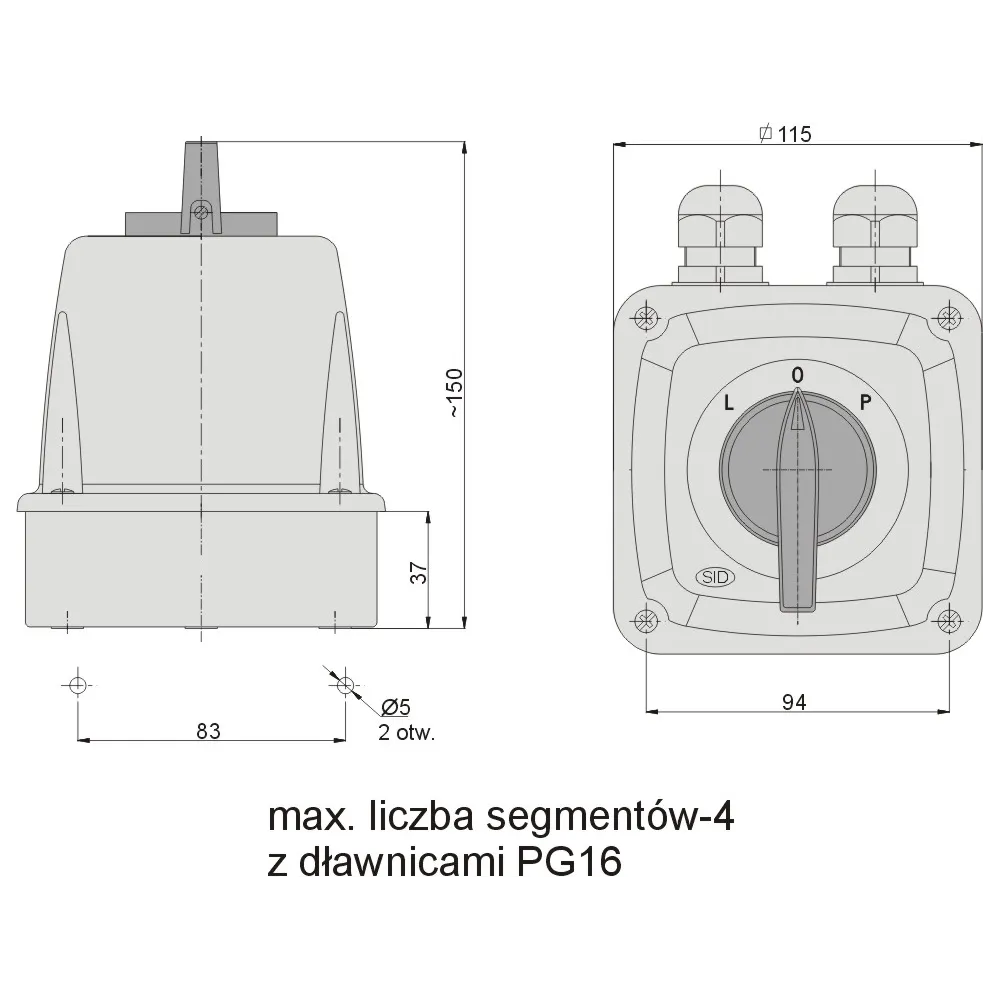 Łuk 25-43 L-0-P łącznik krzywkowy OB 25A IP44