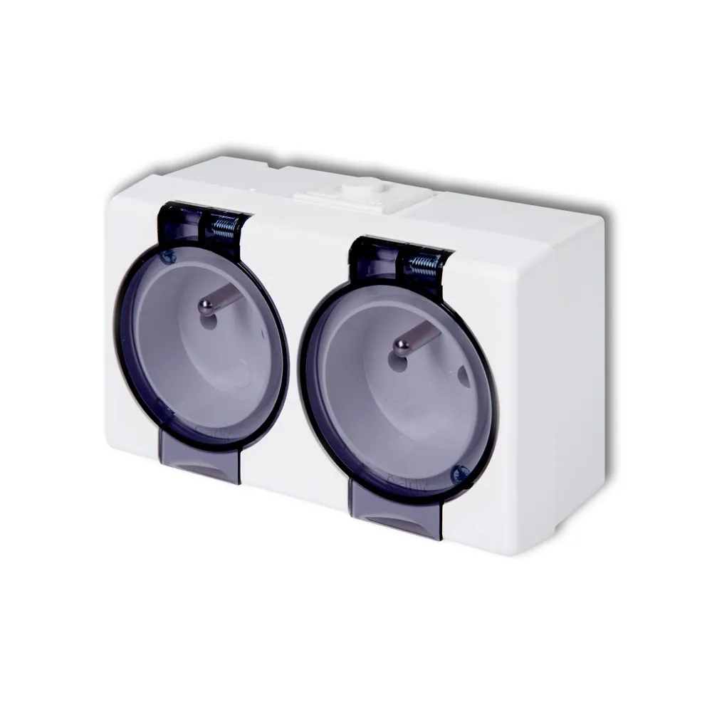 Senior Socket White 2x Schuko with Smoke Cover - 16A 250V