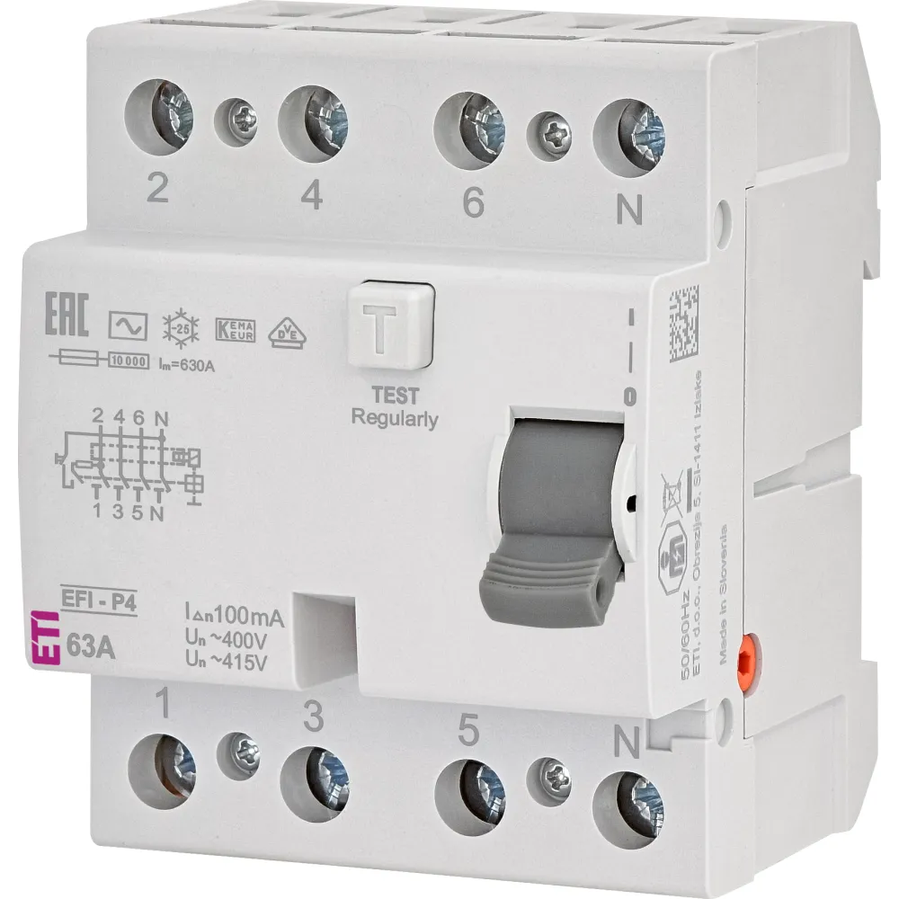 EFI-P4 Residual Current Circuit Breaker 63A/100mA/AC