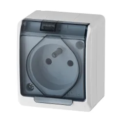 Hermes white socket NT 1x with shutter and smoke cover IP44 16A 250V