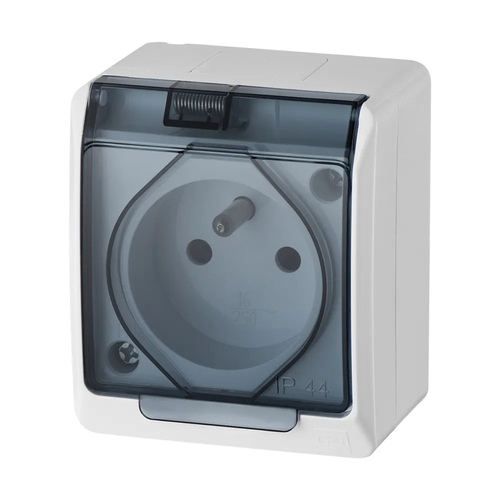 Hermes biały gniazdo NT 1x z/u z klapką dymną IP44 16A 250V