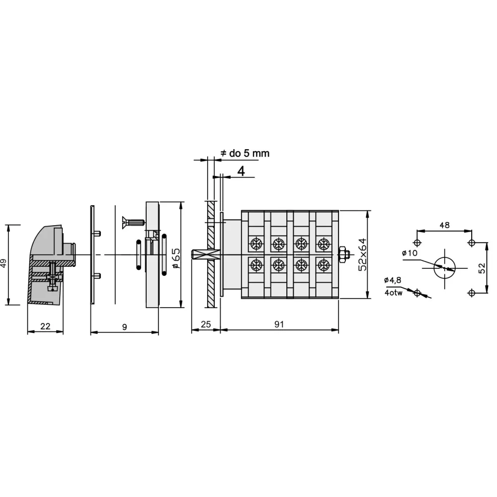 Łuk 25-22 0-T-G łącznik krzywkowy B/O 25A IP65 - niezawodny łączn