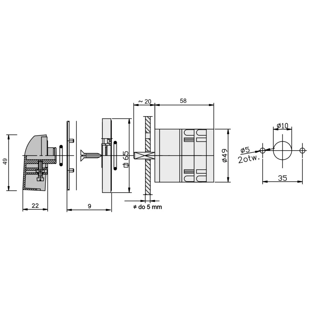 E25-12 0-1 cam switch B/O 25A IP65 - reliable connector