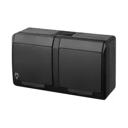Hermes czarne gniazdo NT 2x Z/U z klapką IP44 16A 250V