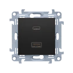 Simon 10 black matte module with 2x USB charger - fast charging