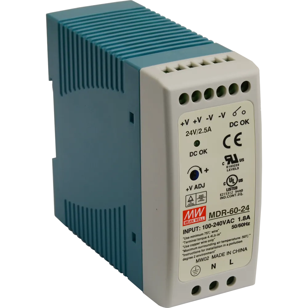 Zasilacz MDR na szynę DIN 60W 2.5A 24V DC - niezawodne zasilanie