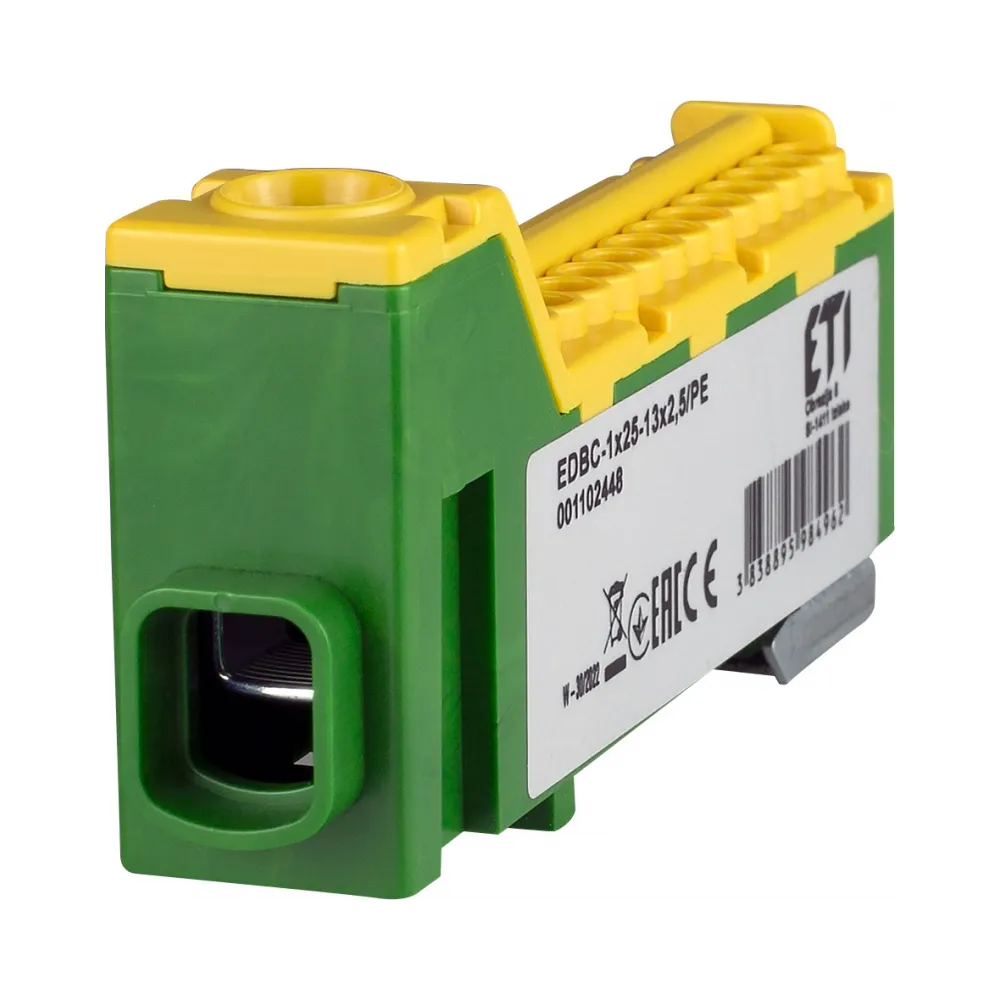 EDBC-1X25-13X2.5/PE distribution block 63A yellow-green