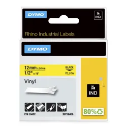 Taśma winylowa 12mm 5.5mm czarny nadruk / żółte tło Rhino