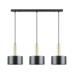 Leo czarny mat z złotą oprawą wisząca 3x E27/40W metal