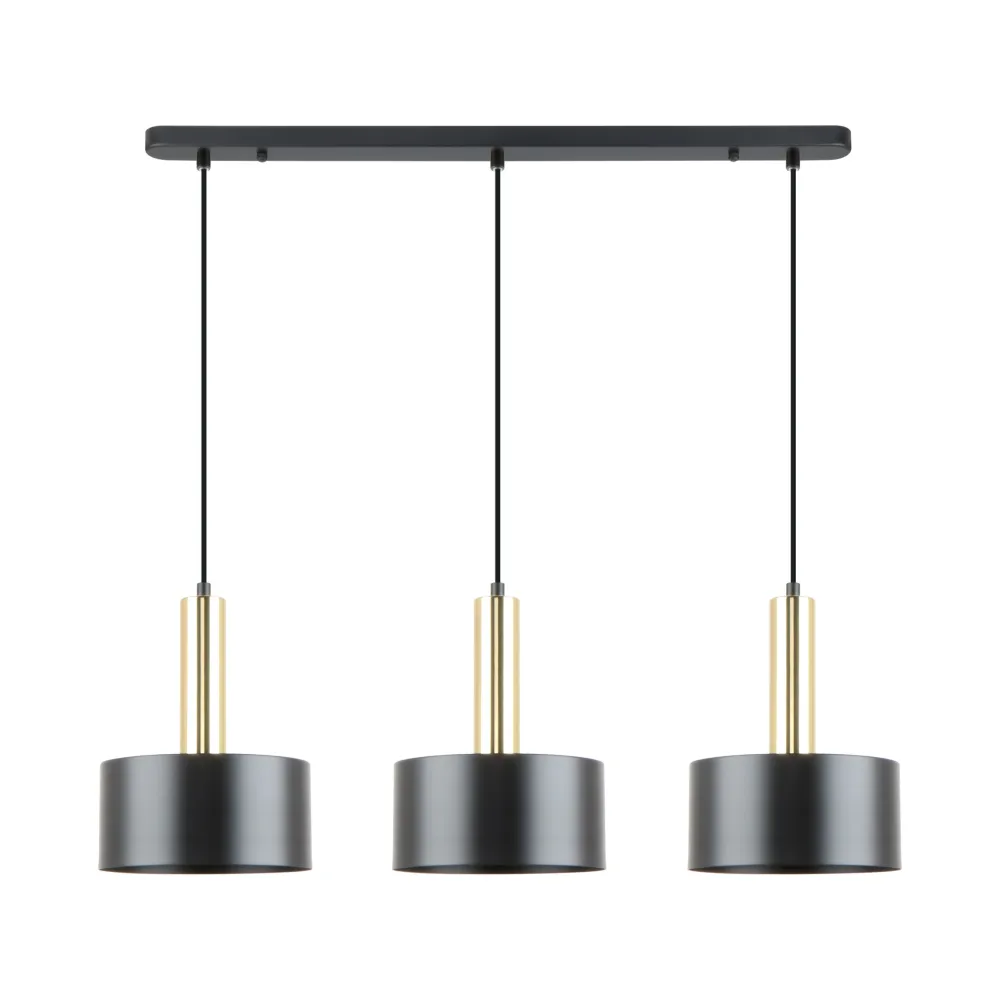 Leo czarny mat z złotą oprawą wisząca 3x E27/40W metal