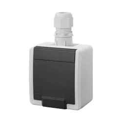 Aquant 2K szare gniazdo NT 1x z klapką IP65 16A 250V