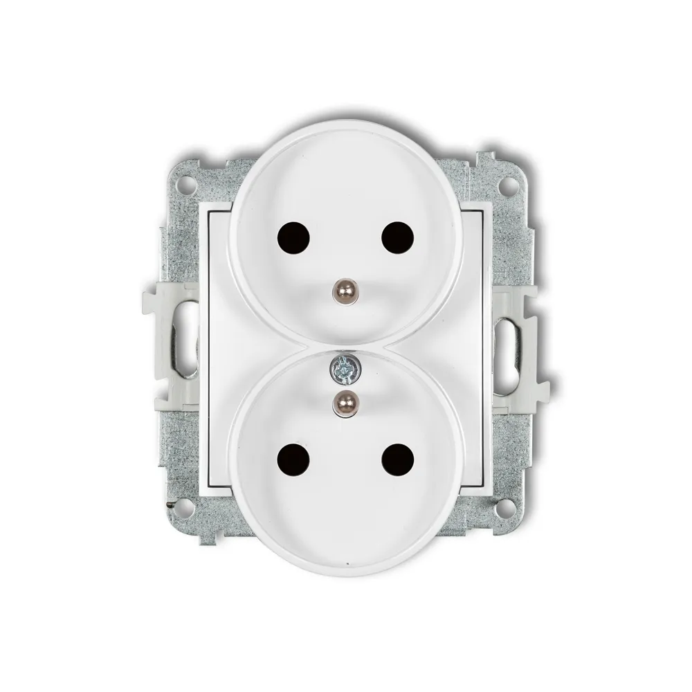 Mini white module socket 2x with shutters 16A 250V
