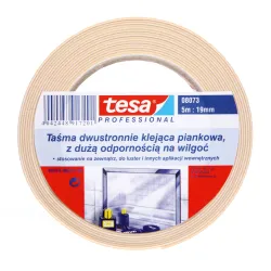Taśma dwustronna piankowa Tesafix 5m:19mm, biała - trwały montaż