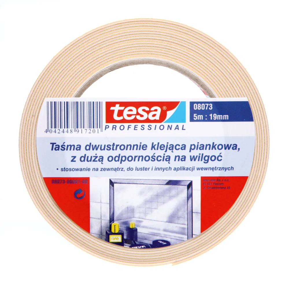 Taśma dwustronna piankowa Tesafix 5m:19mm, biała - trwały montaż