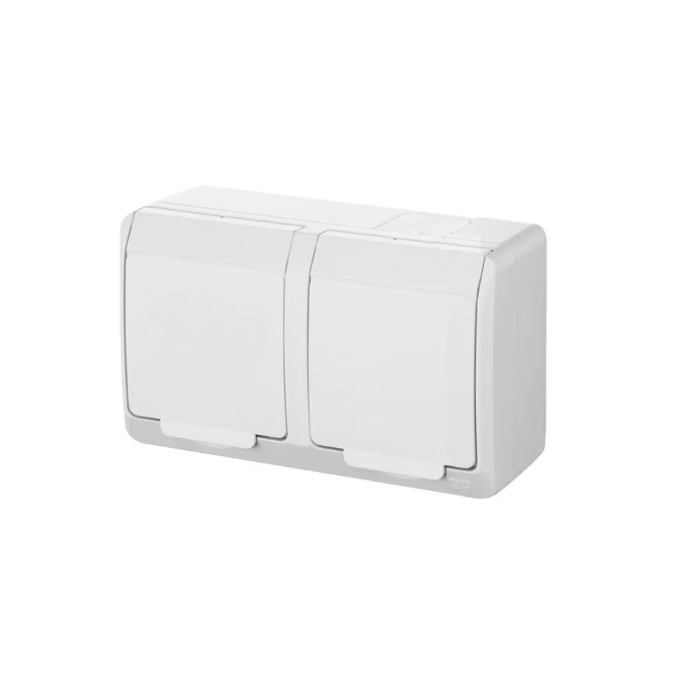 Hermes biały gniazdo NT 2x Z/U z klapką IP44 16A 250V