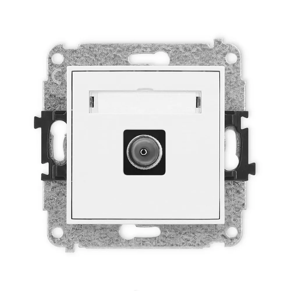 Mini white TV socket module with labeling field - practical socket
