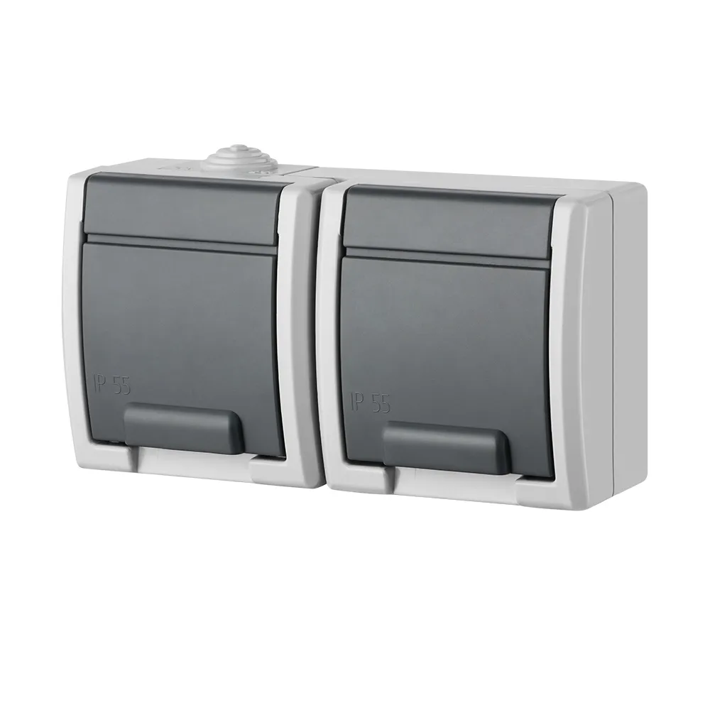 Aquant 2K szare gniazdo NT 2x Z/U IP55 16A 250V