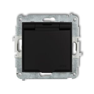 MINI BLACK MATT MODULE SOCKET 1X Z/U WITH SHUTTERS AND FLAP IP44 SCREW TERMINALS 16A 250V