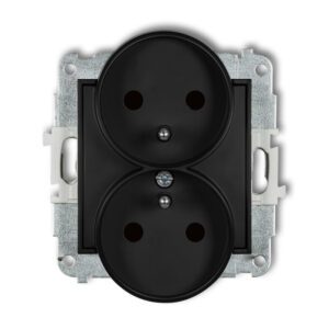 MINI MODUŁ CZARNY MAT GNIAZDO 2X Z/U Z PRZESŁONAMI ZACISKI ŚRUBOWE 16A 250V