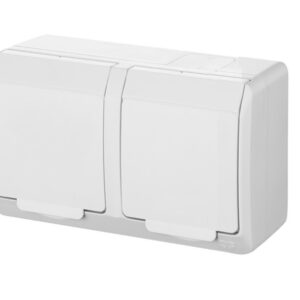 HERMES WHITE SOCKET NT 2X Z/U WITH COVER IP44 SCREW TERMINALS 16A 250V