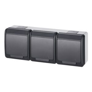 HERMES ANTHRACITE SOCKET NT 3X SCHUKO WITH FLAP 3X2P IP44 SCREW TERMINALS 16A 250V
