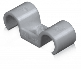 UCHWYT PLASTIKOWY DO RUREK INSTALACYJNYCH, PODWÓJNY, POSADZKOWY, WZMONIONY PA, ŚREDNICA 16 MM