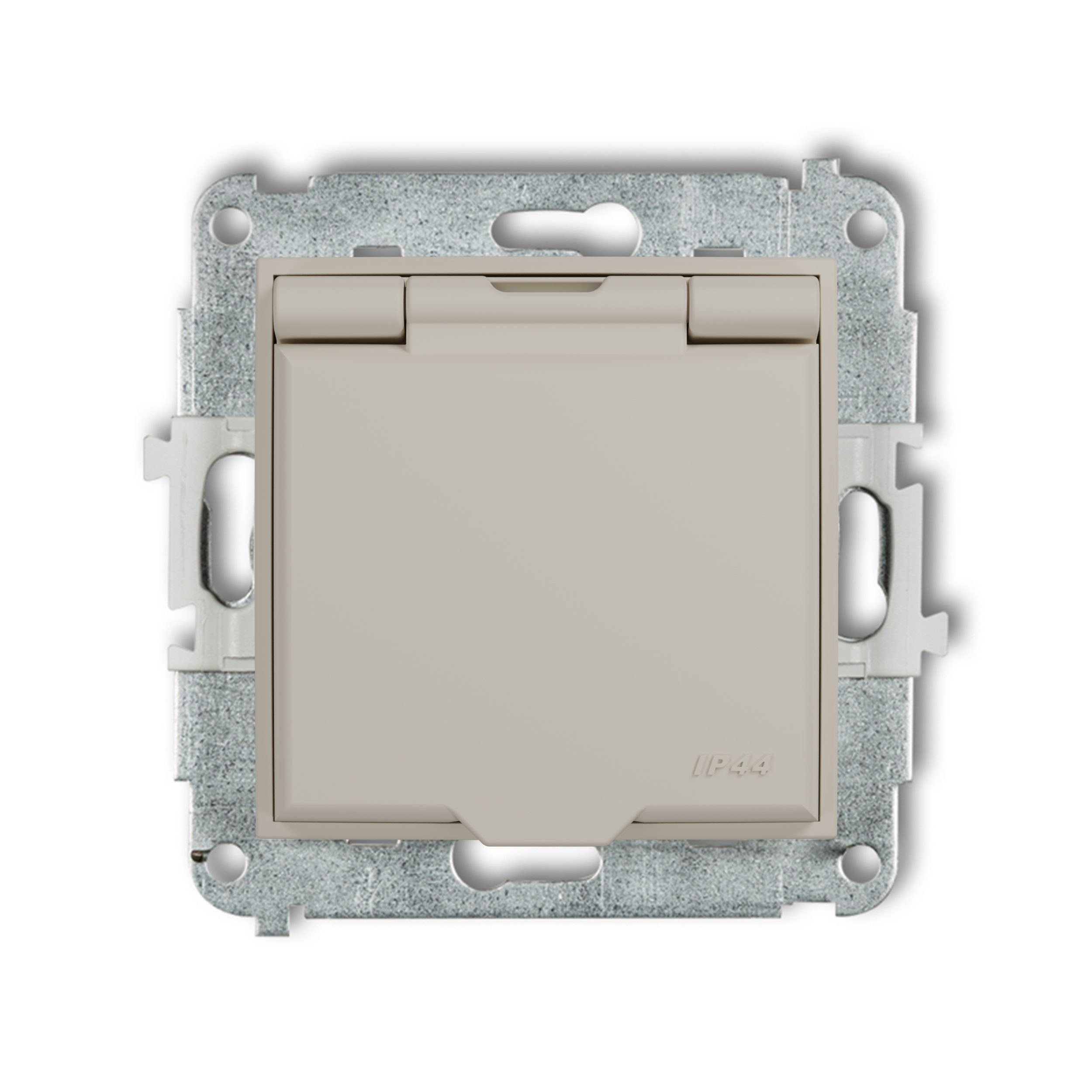 MINI TAUPE MODULE SOCKET 1X Z/U WITH SHUTTERS AND FLAP IP44 SCREW TERMINALS 16A 250V