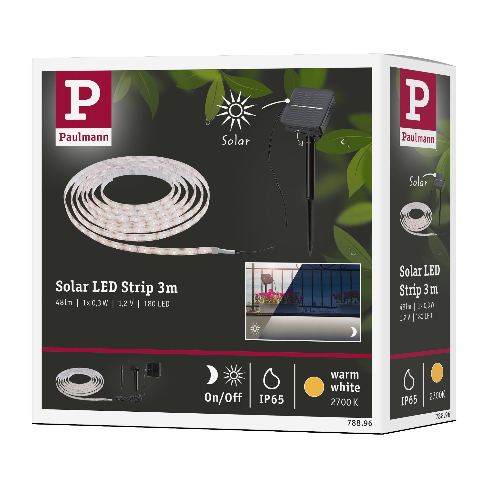 Taśma ogrodowa LED solar 2700K + czujnik zmierzchu 3m IP44 czarny / tworzywo sztuczne - obrazek 10