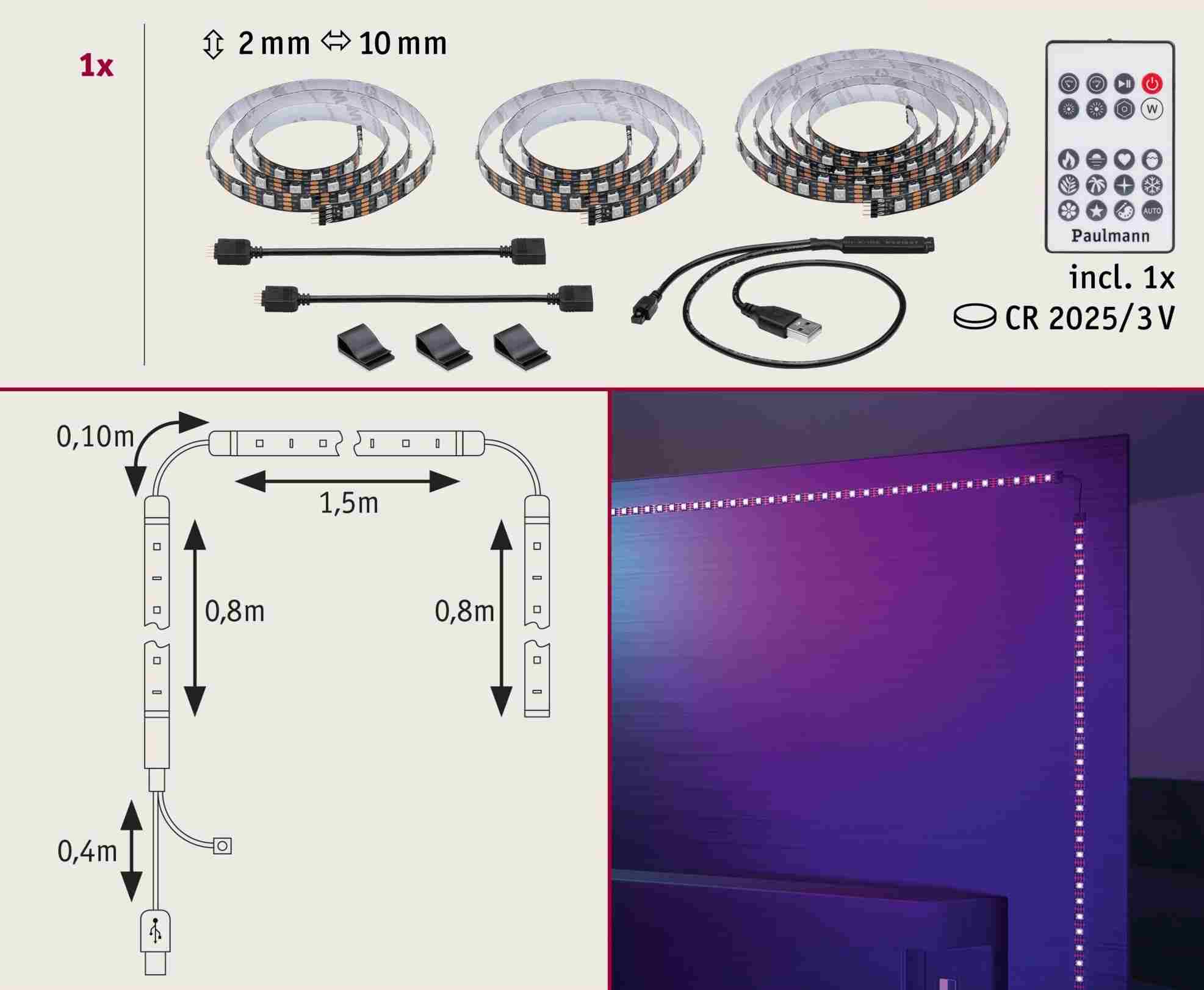 Zestaw taśma LED TV75 cali USB + pilot Dynamic Rainbow RGB 5W 5V czarny - obrazek 5