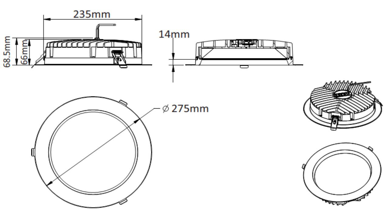 Oprawa wpuszczana Downlight LED 28W/38W 4959lm 3000K/3400K/4000K IP44 fi 275mm 230V biały / aluminium tworzywo - obrazek 4