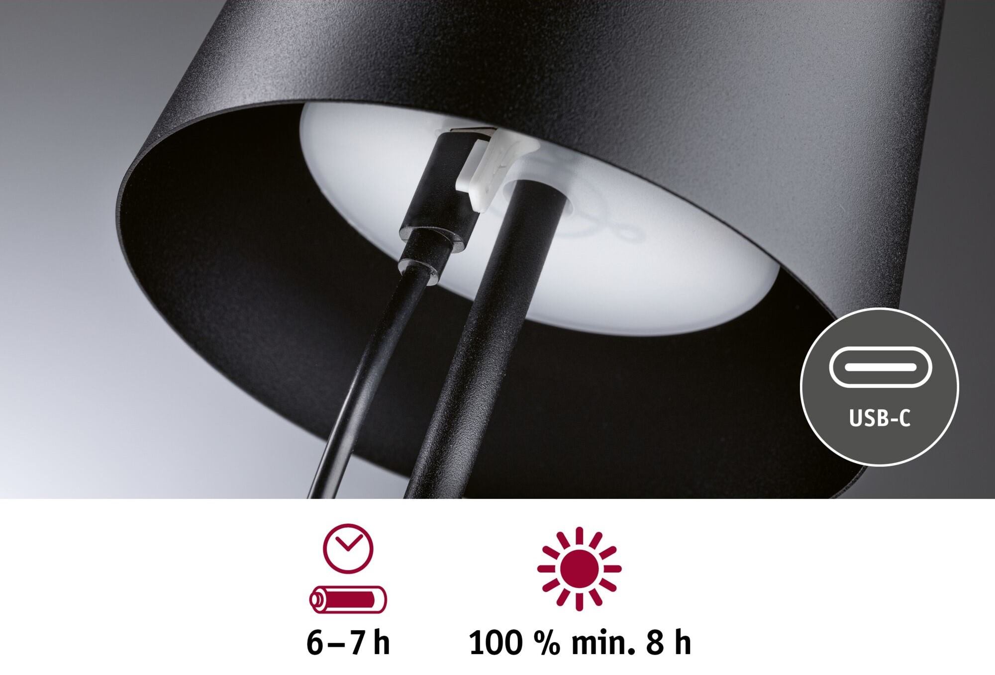 Lampka stołowa akumulatorowa GILO LED DIM USB-C 2.8W 240lm 2700K IP44 czarny mat / metal tworzywo sztuczne - obrazek 9