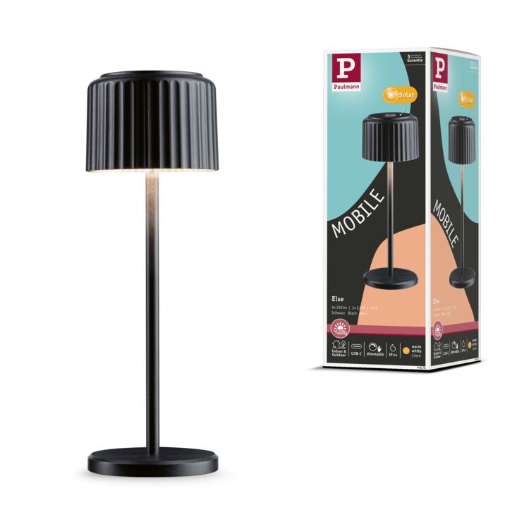 Lampka stołowa solarna ELSE LED DIM USB-C 3.7W 250lm 2700K IP44 czarny / aluminium - obrazek 14