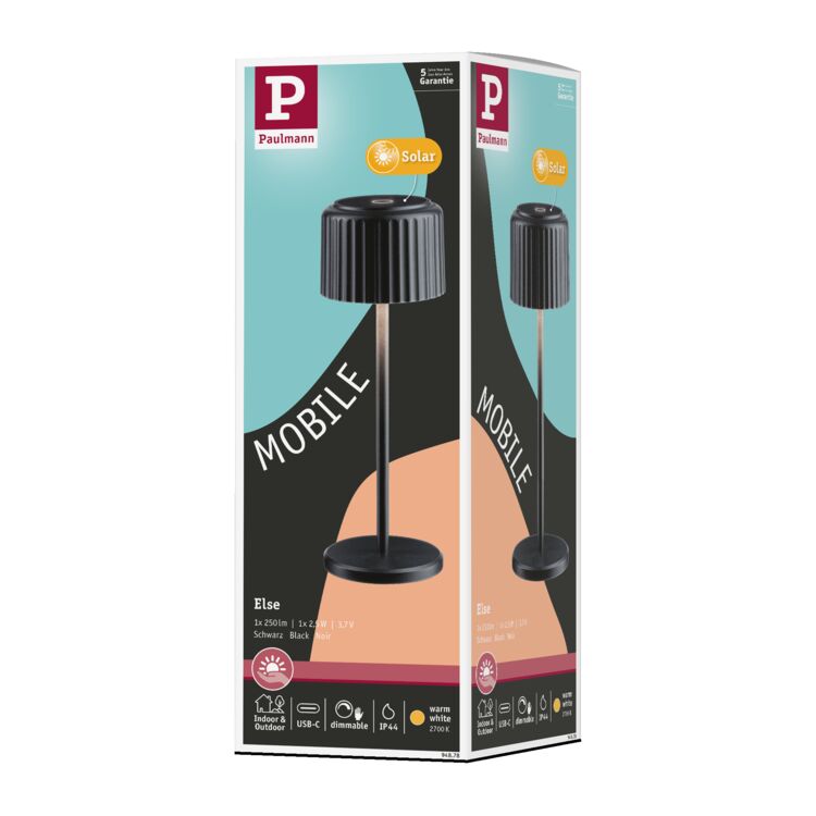 Lampka stołowa solarna ELSE LED DIM USB-C 3.7W 250lm 2700K IP44 czarny / aluminium - obrazek 15