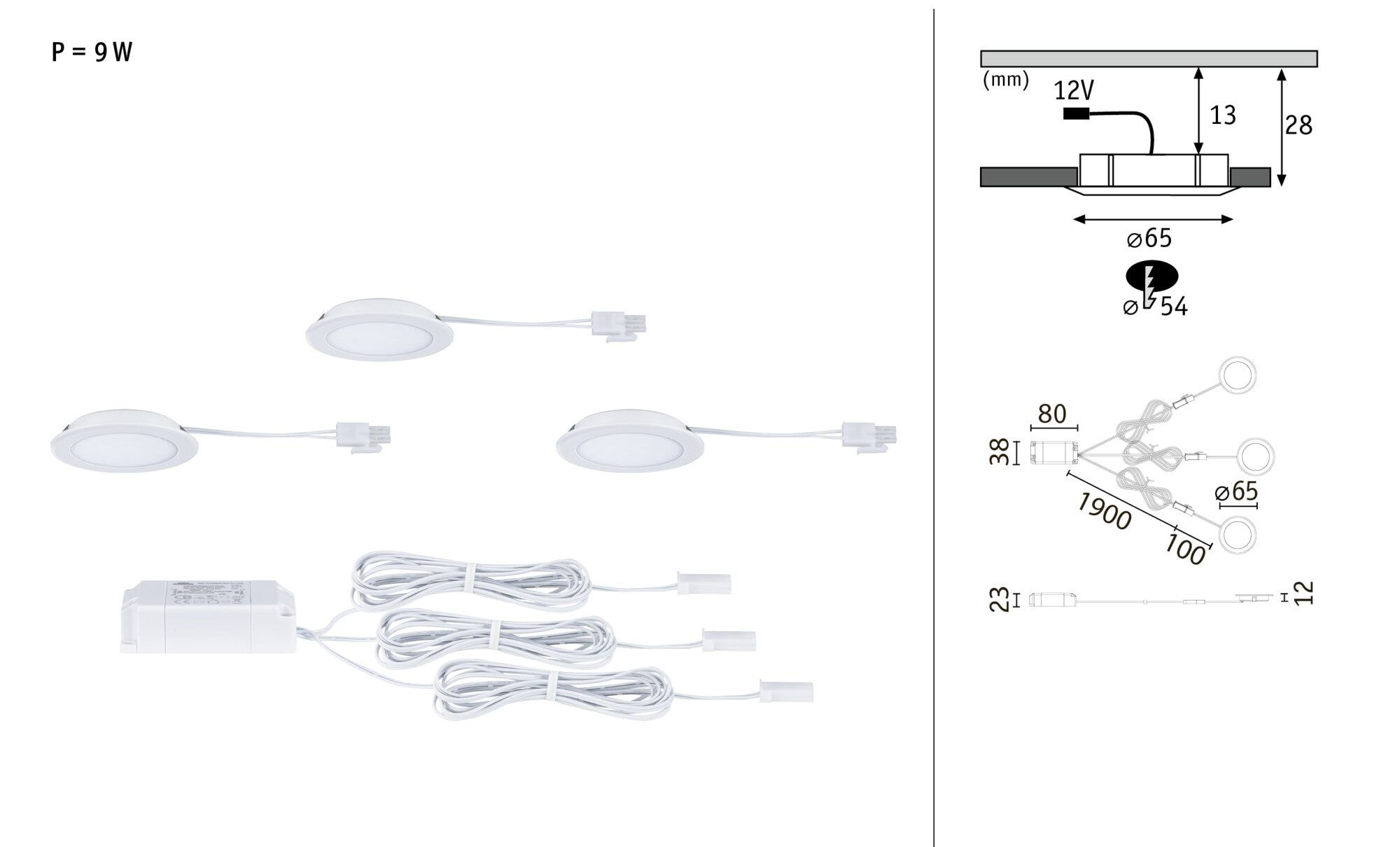 Zestaw opraw meblowych do wbudowania EBL SET 3x2,5W 3x180lm 4000K 12V biały / tworzywo sztuczne - obrazek 6