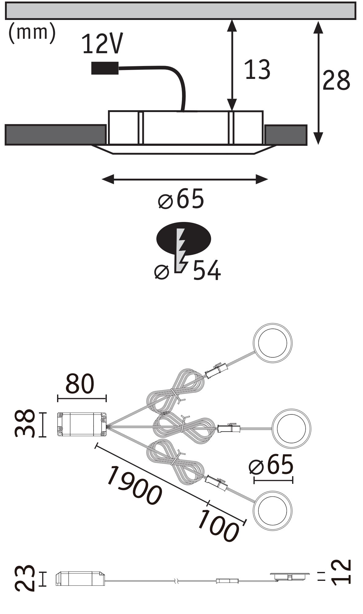 Zestaw opraw meblowych do wbudowania EBL SET 3x2,5W 3x180lm 4000K 12V złoty matowy / tworzywo sztuczne - obrazek 8