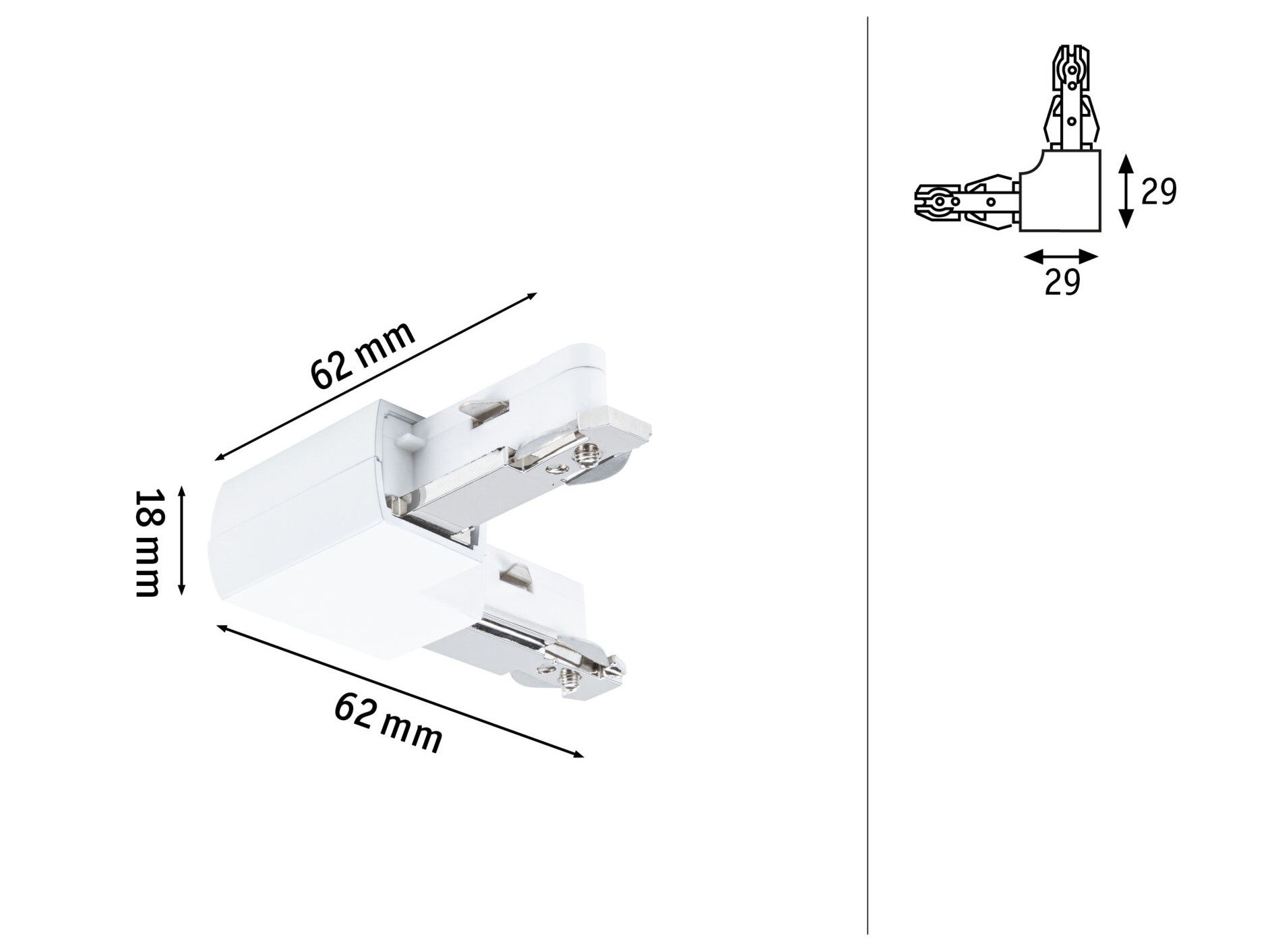 Łącznik szynowy L URail system 230V biały RAL9003 / tworzywo sztuczne - obrazek 3