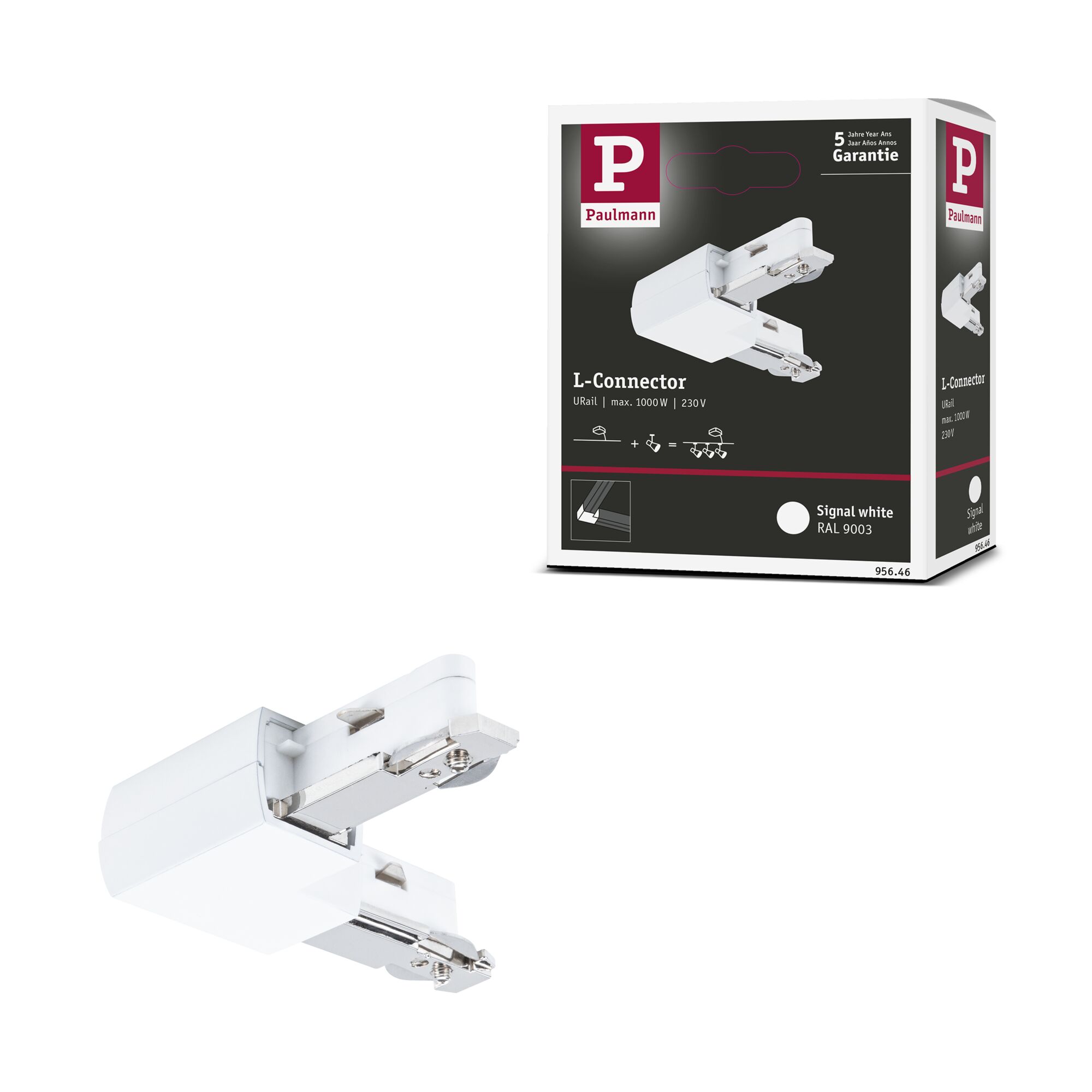 Łącznik szynowy L URail system 230V biały RAL9003 / tworzywo sztuczne - obrazek 6