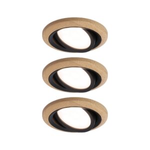 Zestaw opraw do wbudowania LANATI COIN LED 3X 6W 470lm 84mm 2700K IP20 230V drewno / czarny / aluminium