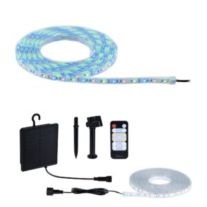 Taśma zewnętrzna LED solar 5m 3,2W DIM RGB 22lm/m czujnik zmierzchu pilot 5V IP44 czarny / tworzywo sztuczne