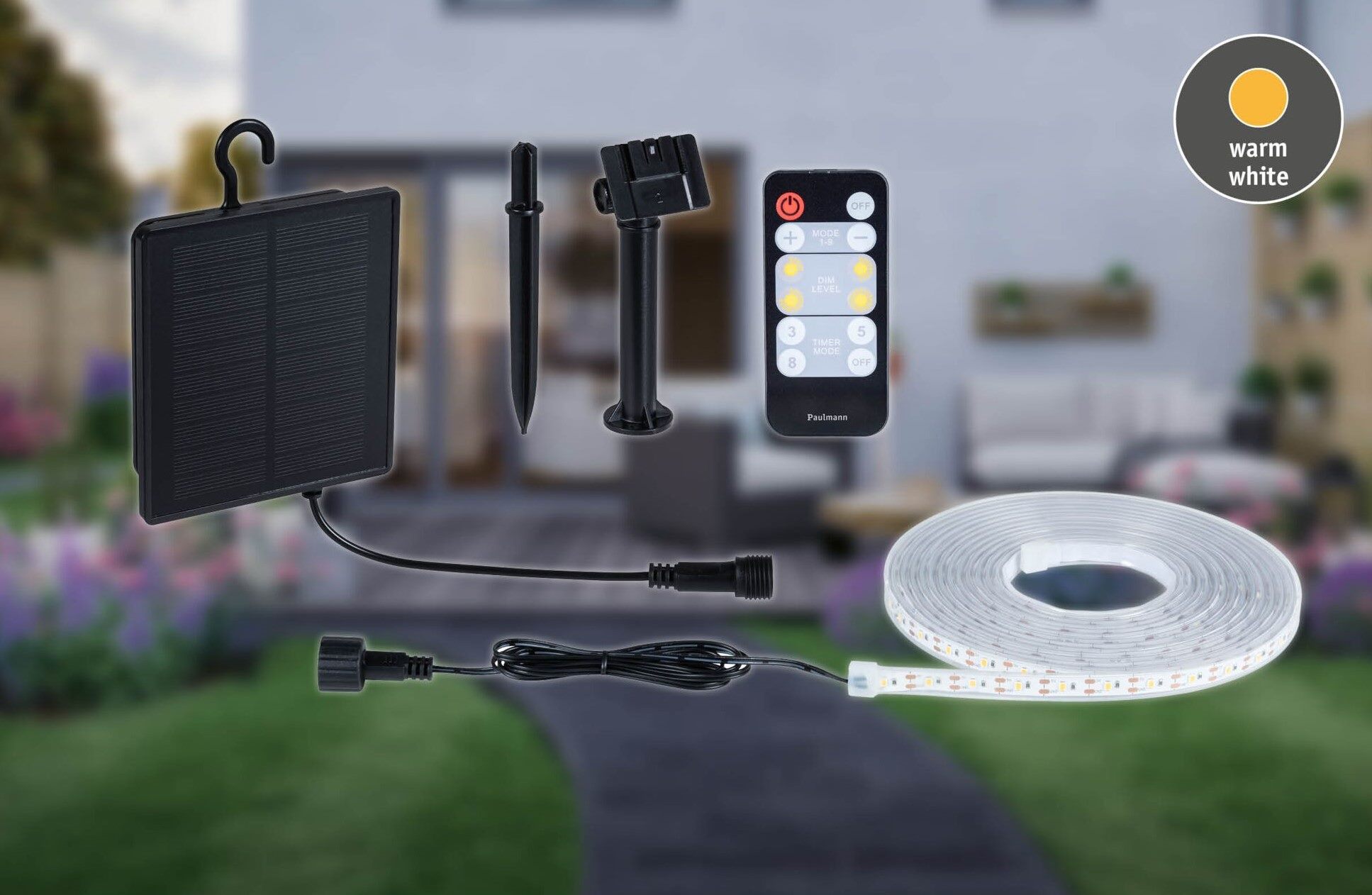 Taśma zewnętrzna LED solar 10m 3,8W DIM RGB 14lm/m czujnik zmierzchu pilot 5V IP44 czarny / tworzywo sztuczne - obrazek 8