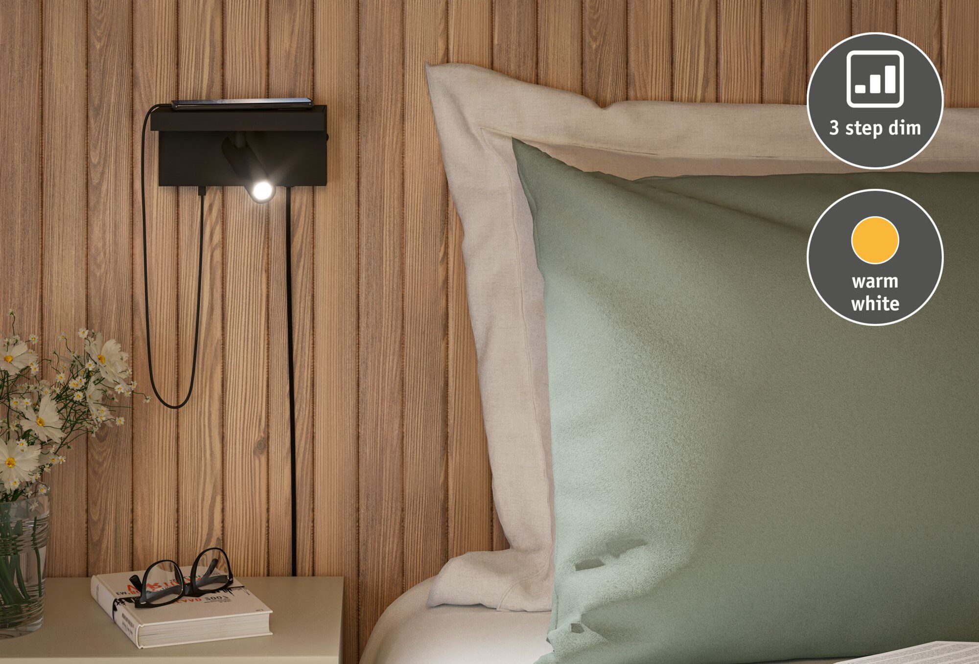 Oprawa ścienna JERIK LED 2,4W 3-STEP DIM 160lm 3000K USB-C 230V Z przełącznikiem Czarny mat /metal - obrazek 12