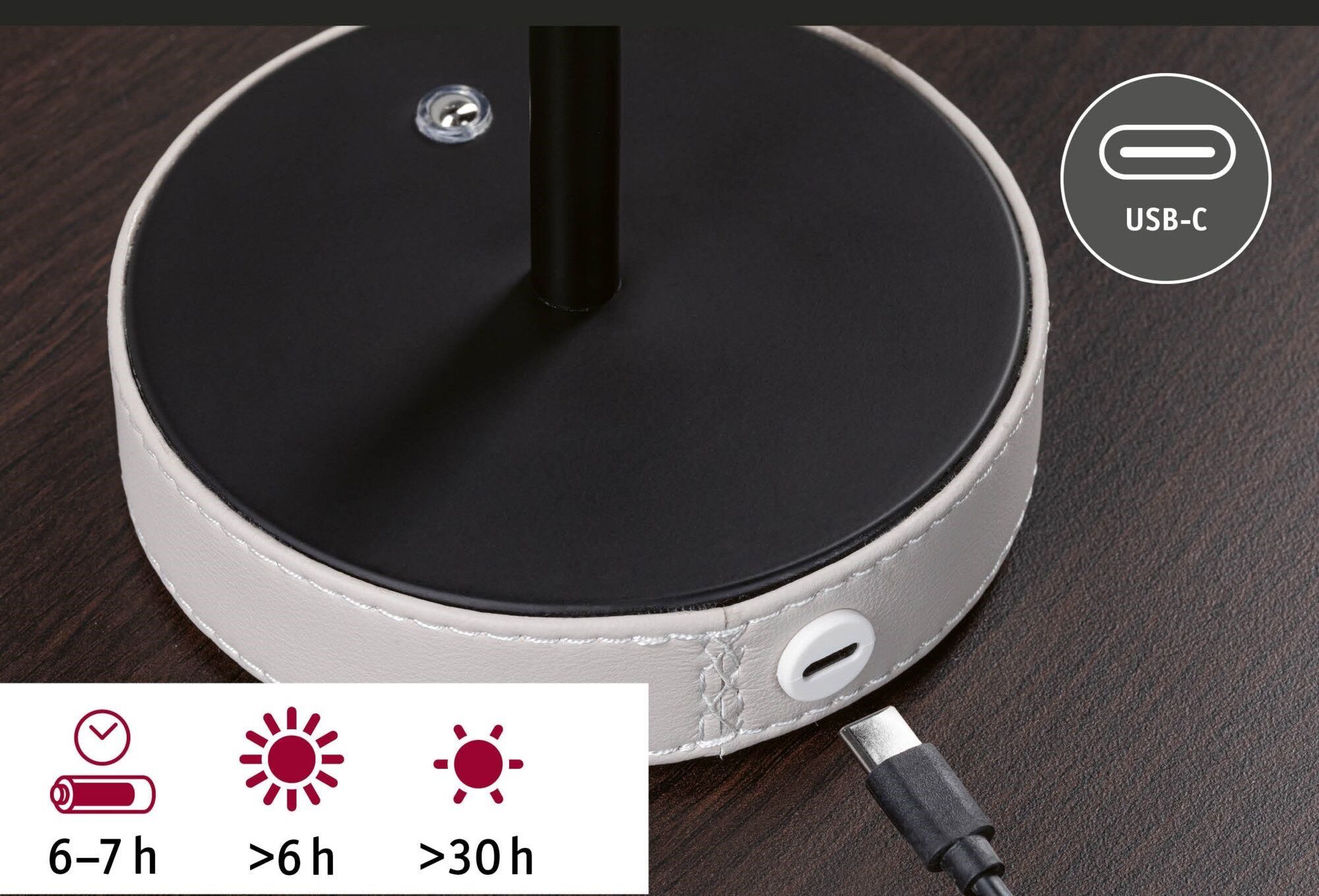 Lampka stołowa akumulatorowa PELLINI LED DIM USB-C 2W 300lm 3000/4000/6500K IP20 czarny matowy / materiał beż / metal - obrazek 5