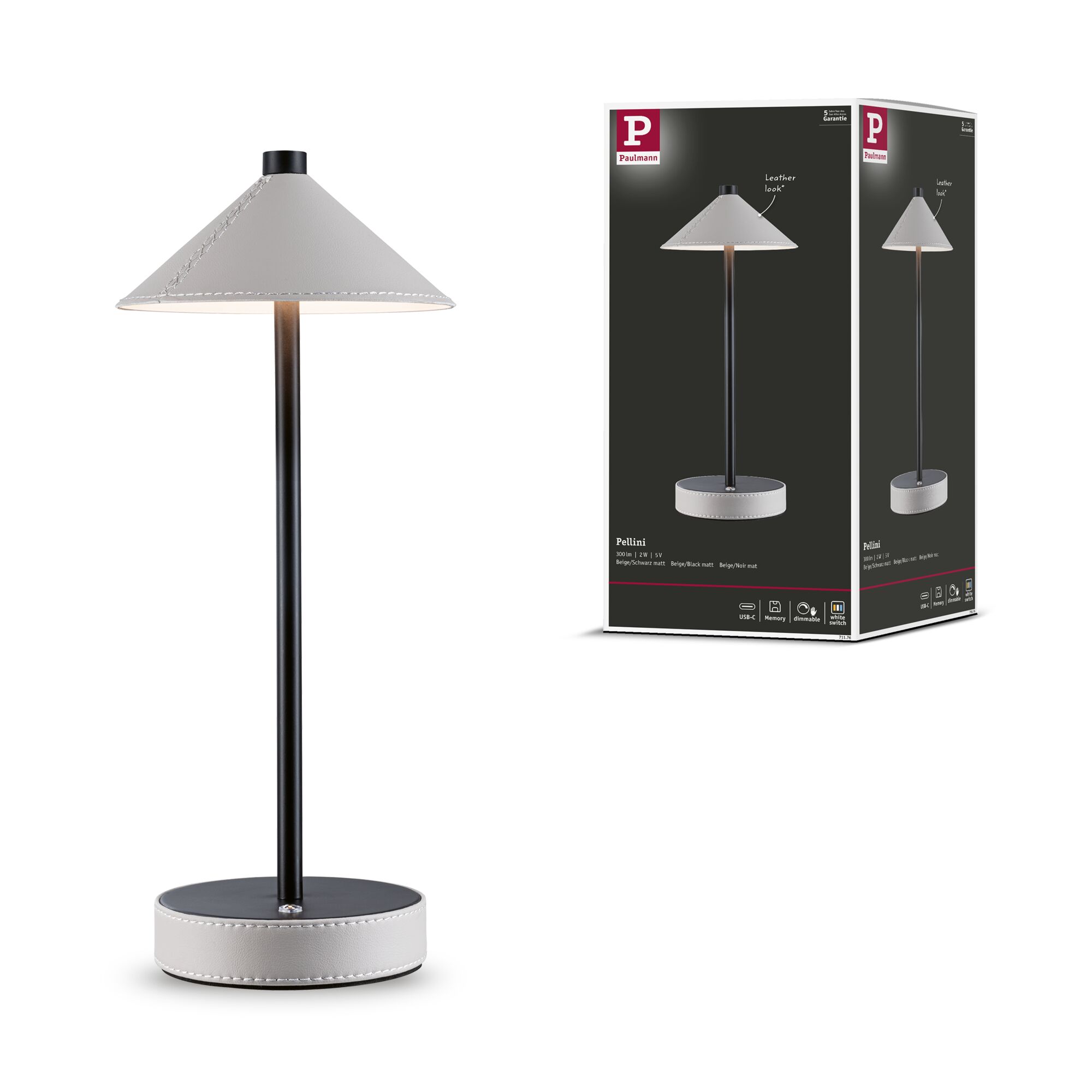 Lampka stołowa akumulatorowa PELLINI LED DIM USB-C 2W 300lm 3000/4000/6500K IP20 czarny matowy / materiał beż / metal - obrazek 15