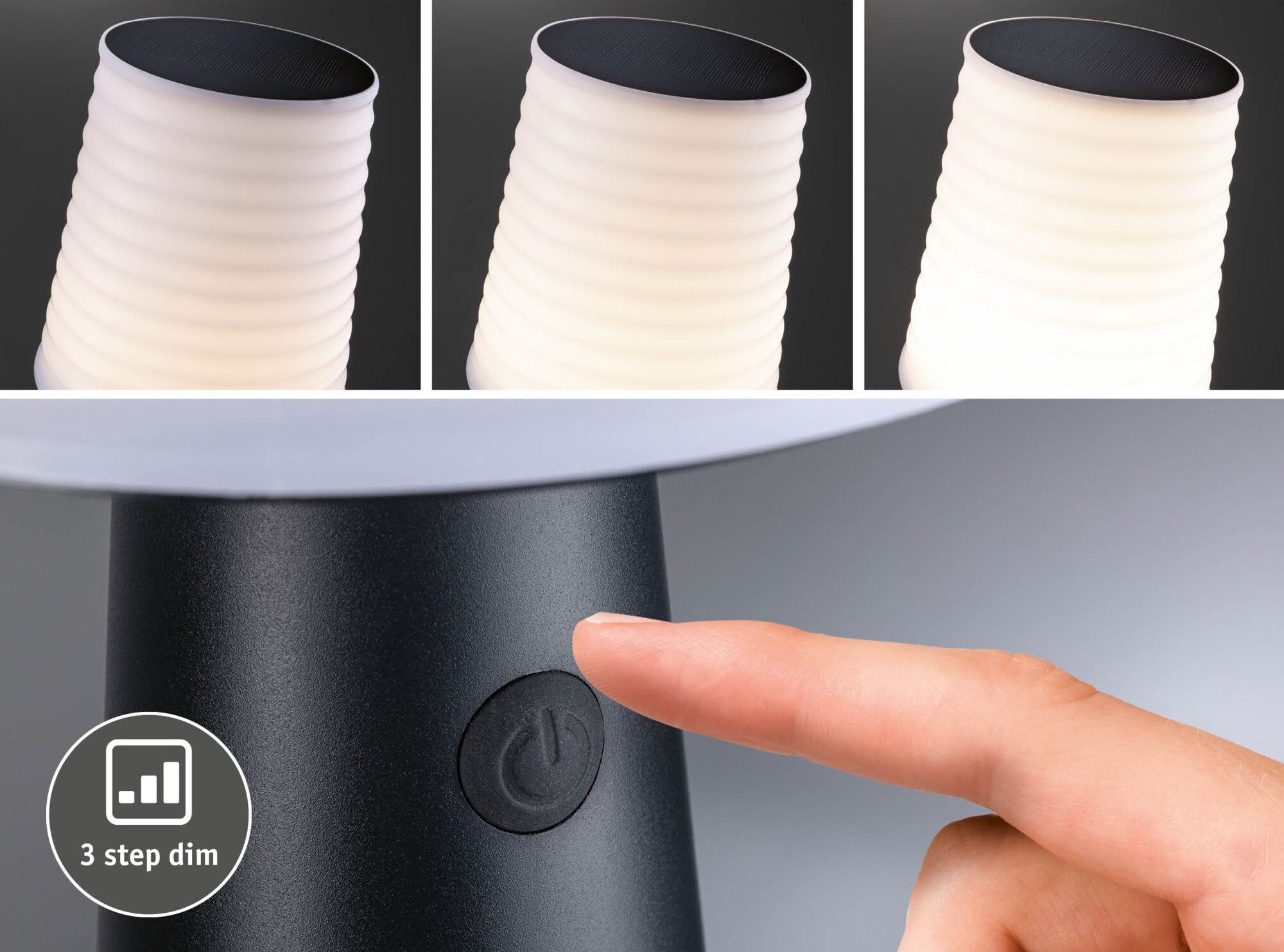 Lampka stołowa solarna ILANGA LED DIM USB-C 2.1W 125lm 2700K IP44 antracyt / tworzywo z recyklingu - obrazek 4