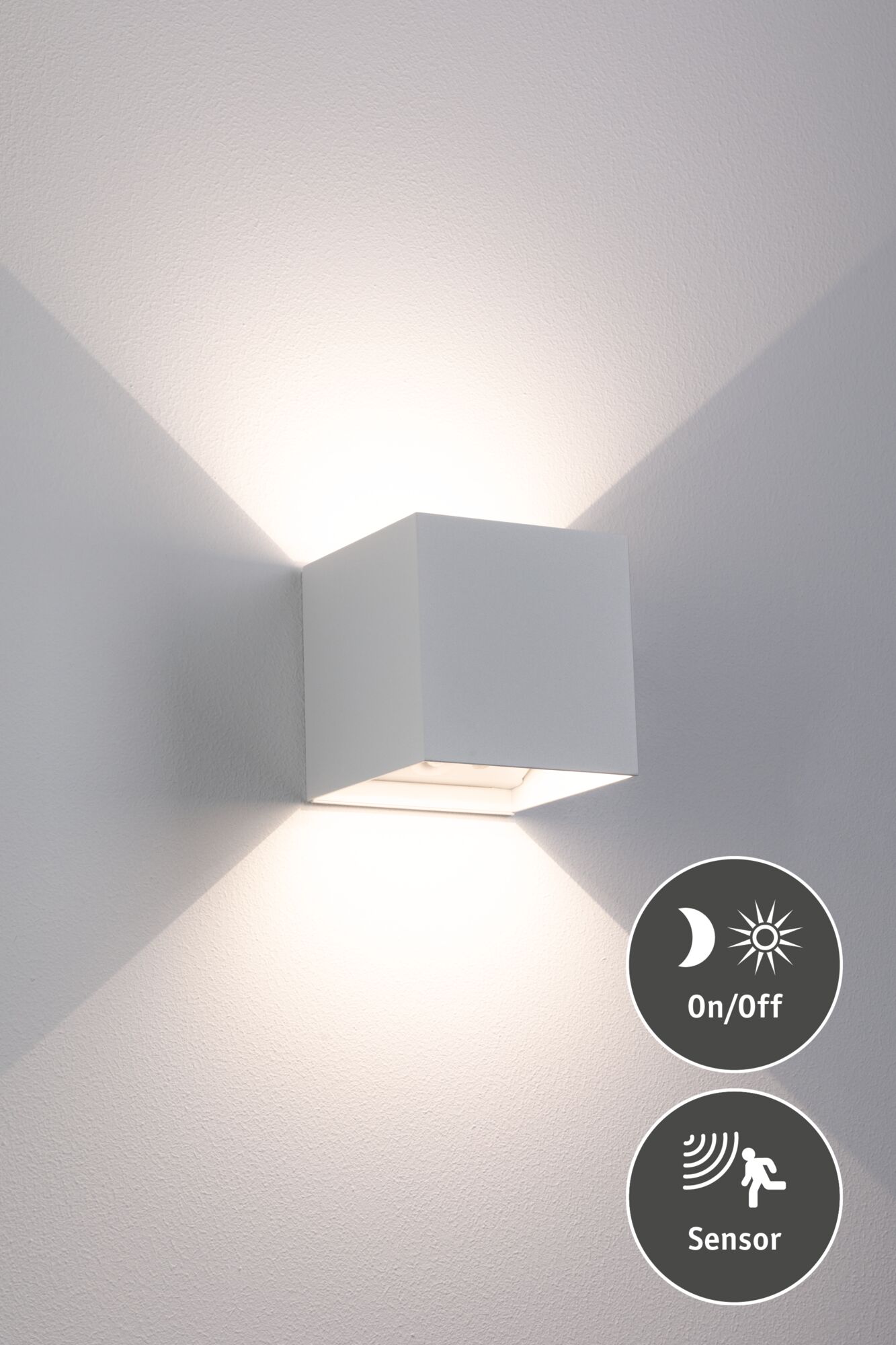 Mobile wall lamp NYARA LED with sensor 2x1W up/down 3000K 2x165lm USB-C Battery IP44 white / aluminum / plastic - Image 3