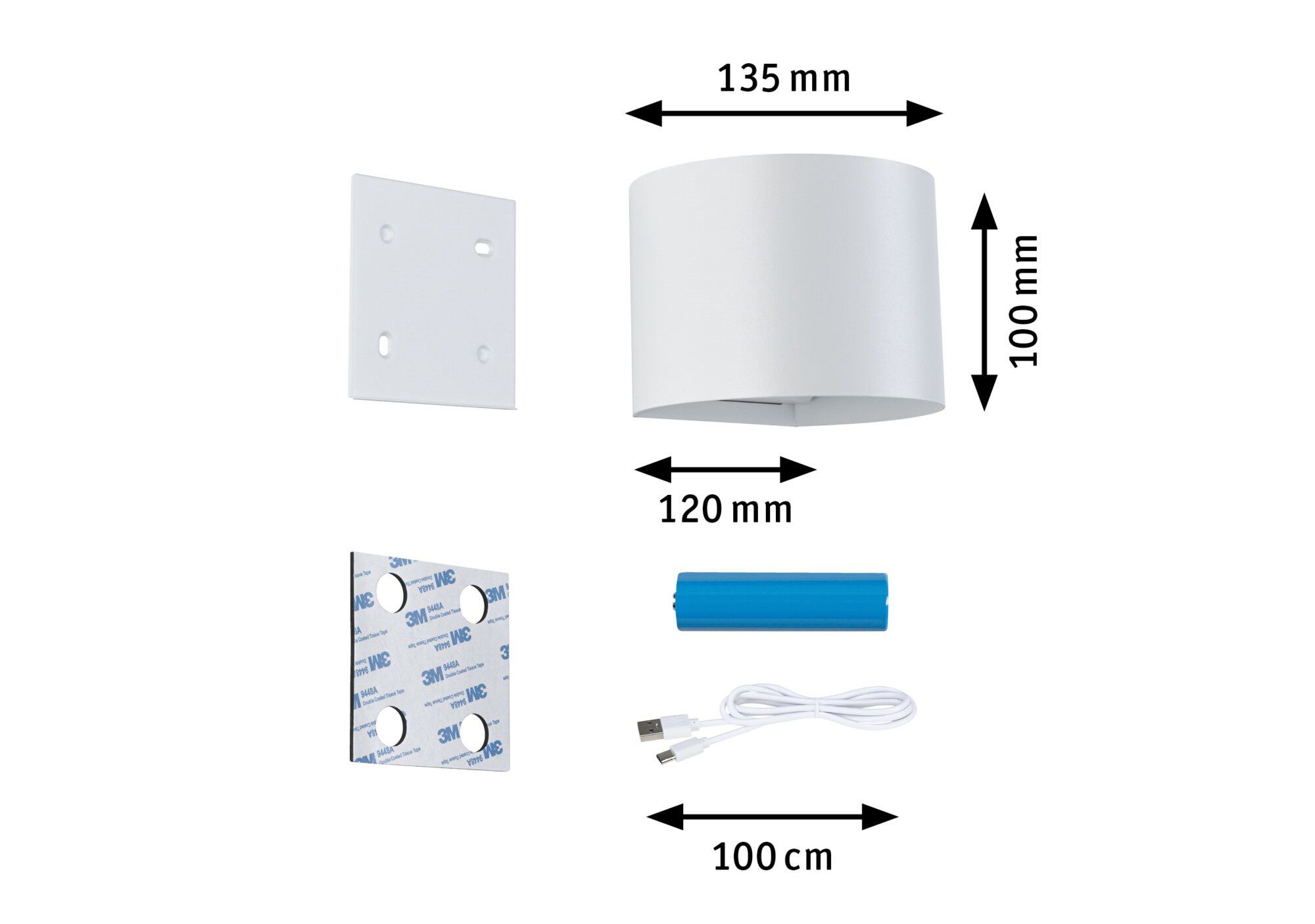 NYORA LED Mobile Wall Lamp with Sensor 2x1W Up/Down 3000K 2x165lm USB-C Battery IP44 White / Aluminum / Plastic - Image 13