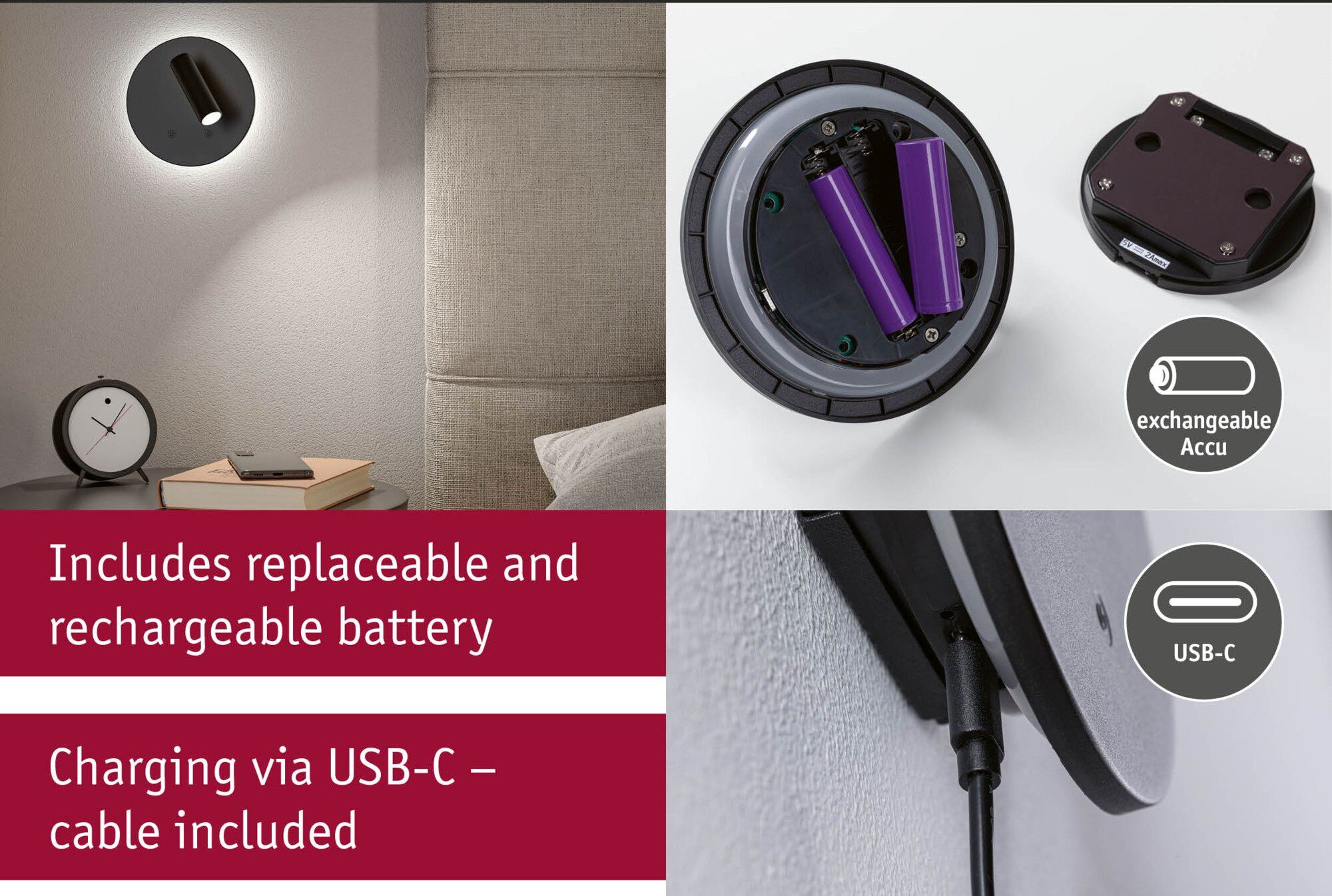 Mobilna lampa ścienna AIORA LED DIM 0,7W + backlight 0,6W 2700K 78 + 82lm USB-C Aku czarny / tworzywo sztuczne - obrazek 12