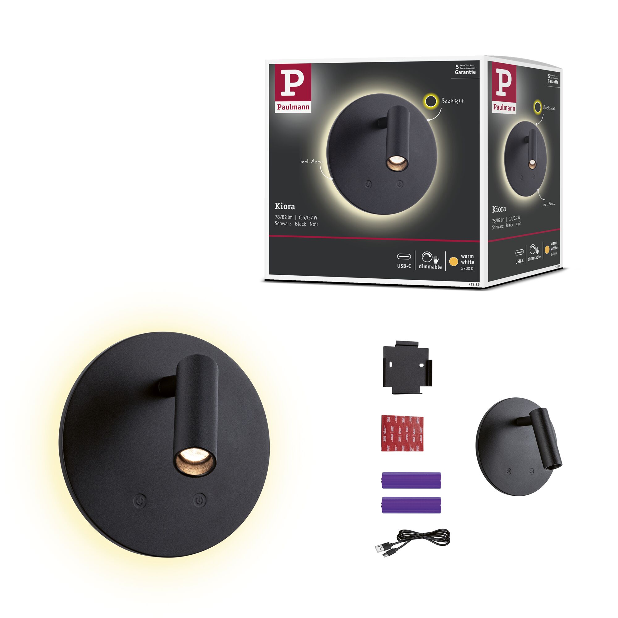 Mobilna lampa ścienna AIORA LED DIM 0,7W + backlight 0,6W 2700K 78 + 82lm USB-C Aku czarny / tworzywo sztuczne - obrazek 13