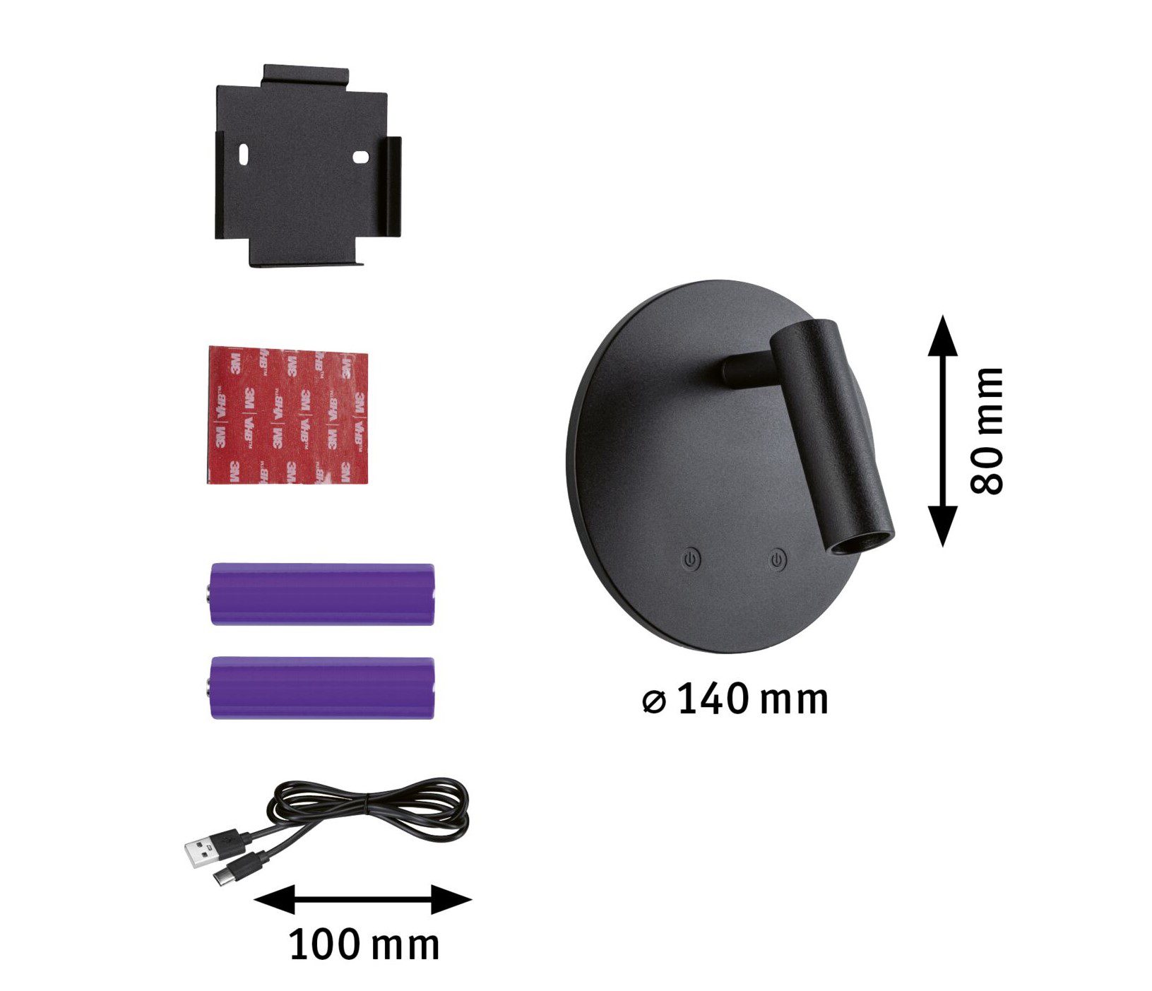 Mobilna lampa ścienna AIORA LED DIM 0,7W + backlight 0,6W 2700K 78 + 82lm USB-C Aku czarny / tworzywo sztuczne - obrazek 6