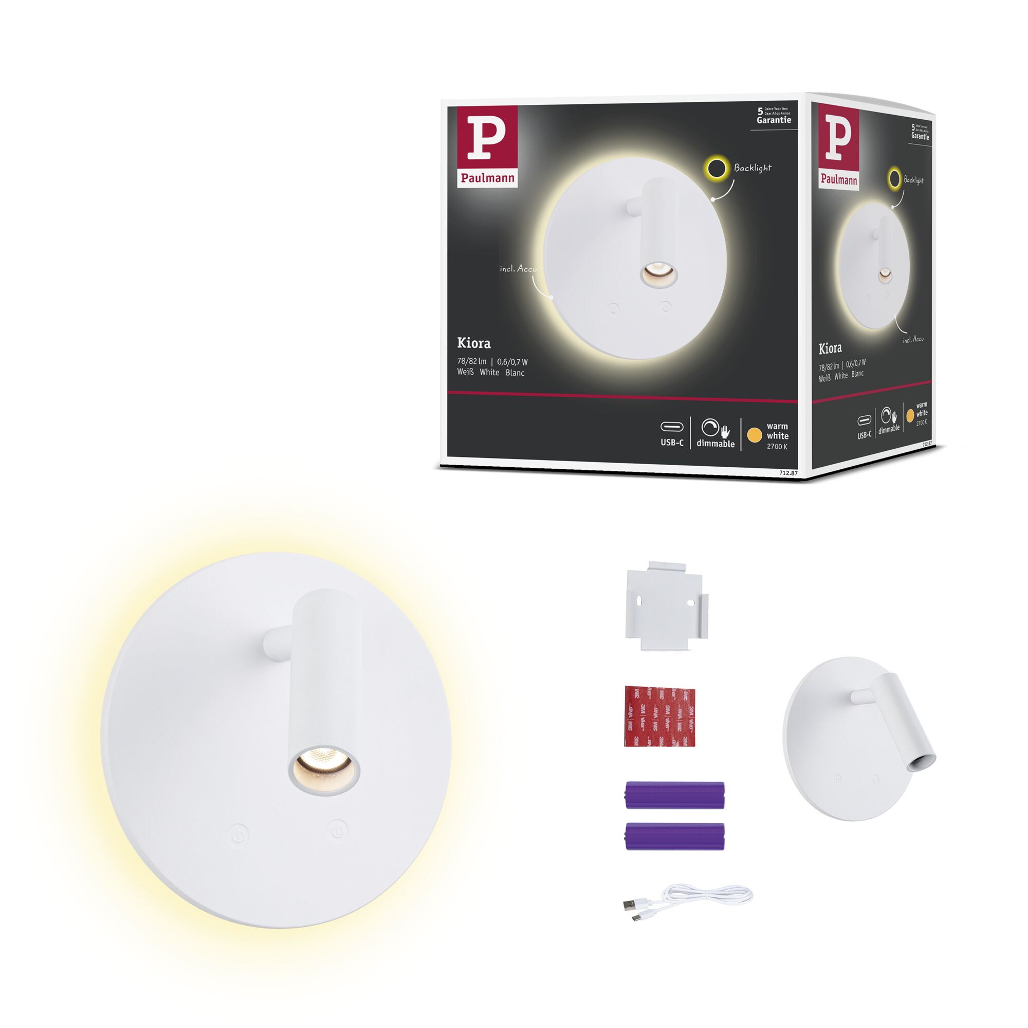 Mobilna lampa ścienna AIORA LED DIM 0,7W + backlight 0,6W 2700K 78 + 82lm USB-C Aku biały / tworzywo sztuczne - obrazek 14